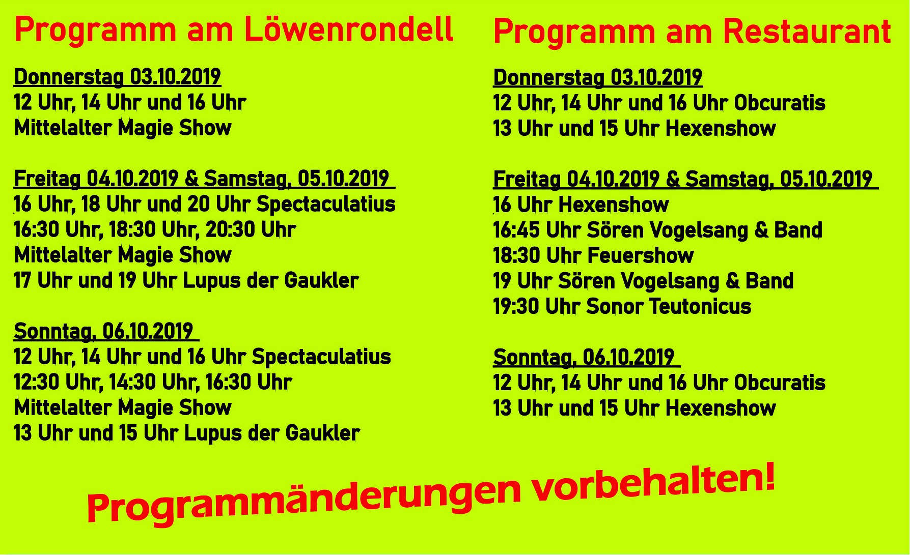 Mittelalter Spectaculum Programm
